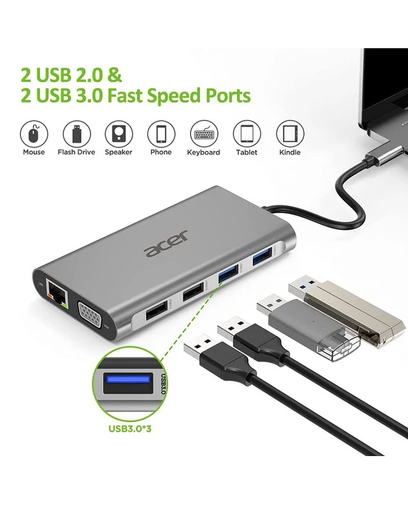 Remise 🧨 Acer 11in1 Type C Dongle Avec Fil USB 3.2 Gen 1 (3.1 Gen 1) Type-C Argent 😍 5 Remise 🧨 Acer 11in1 Type C Dongle Avec Fil USB 3.2 Gen 1 (3.1 Gen 1) Type-C Argent 😍 – Image 3