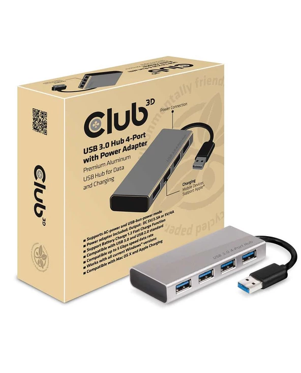 Bon marché 🎉 CLUB3D USB 3.0 Hub 4-Port With Power Adapter 🎁 4 Bon marché 🎉 CLUB3D USB 3.0 Hub 4-Port With Power Adapter 🎁 – Image 2
