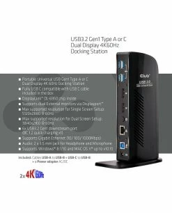 Bon marché 💯 CLUB3D USB3.2 Gen1 Type A Or C Dual Display 4K60Hz Docking Station DisplayLink Certified 👏 -Lenovo shop club3d usb3 2 gen1 type a or c dual 2