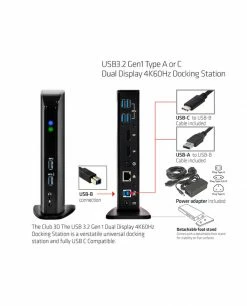Bon marché 💯 CLUB3D USB3.2 Gen1 Type A Or C Dual Display 4K60Hz Docking Station DisplayLink Certified 👏 -Lenovo shop club3d usb3 2 gen1 type a or c dual 4