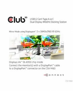 Bon marché 💯 CLUB3D USB3.2 Gen1 Type A Or C Dual Display 4K60Hz Docking Station DisplayLink Certified 👏 -Lenovo shop club3d usb3 2 gen1 type a or c dual 5
